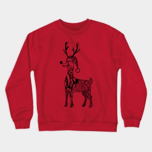 Reindeer with Christmas Hat Zentangle Crewneck Sweatshirt